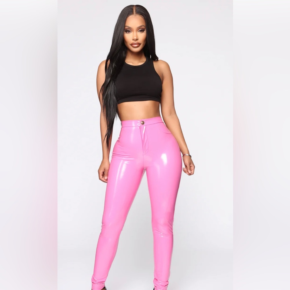 NWT Fashion Nova Late Night Text Vinyl Pants, Color: Pink, Size 1X